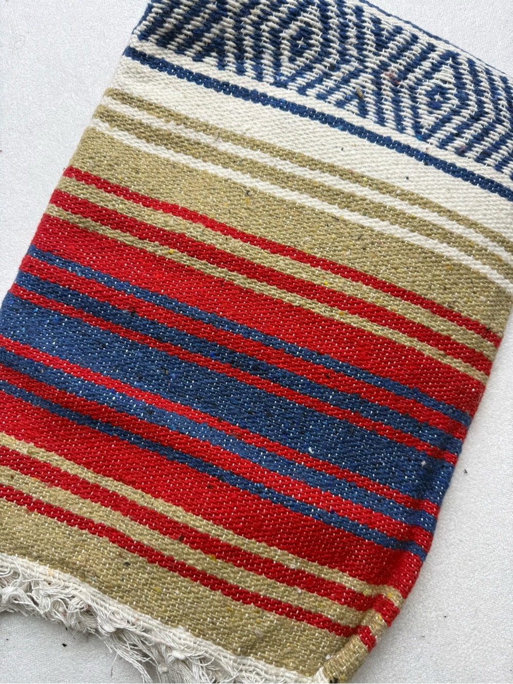 Handwoven Striped Throw Blanket in Red, Blue & Tan